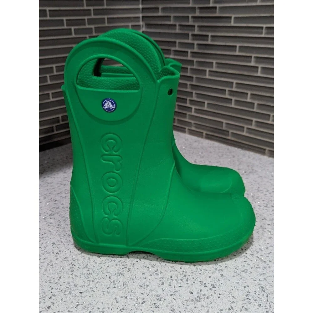 Crocs Green Kids Handle It Rain Boot Rainboot Wellies Galoshes Boy Girl Size 1